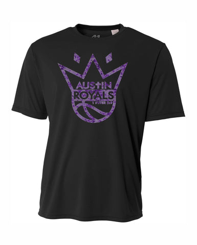 AUSTIN ROYALS 2023 PURPLE DIGI CAMO LOGO BLACK SHORT SLEEVE PERFORMANCE TEE