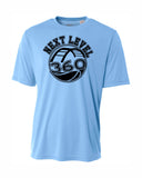 NEXT LEVEL 2023 LIGHT BLUE SHORT SLEEVE PERFORMANCE TEE BLACK LOGO