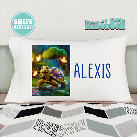 Personalized Turtle in Forest Pillowcase