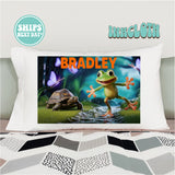 Personalized Frog and Turtle in a Forest Pillowcase